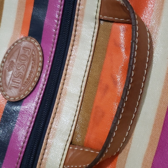 Fossil canvas coated multicolor striped crossbody messager bag - Picture 7 of 9